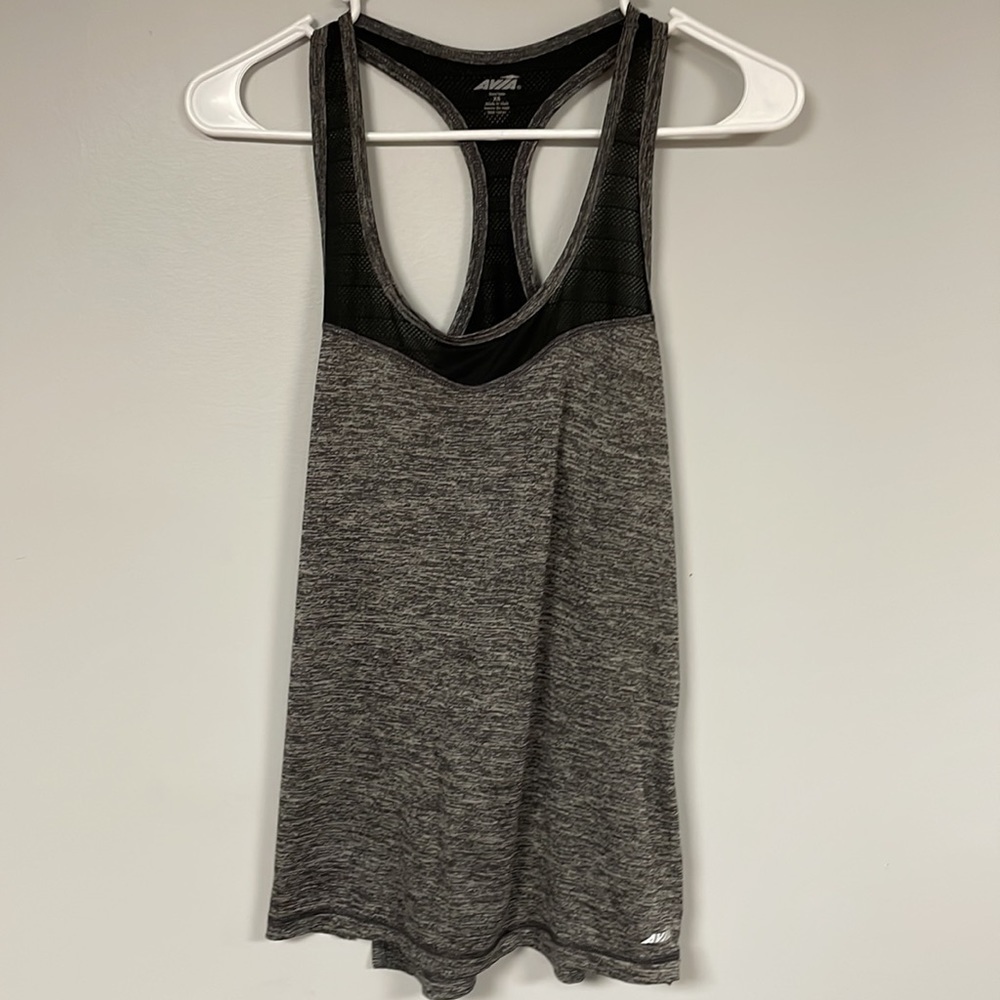 Avia XS racerback gray and black active sports tank top, mesh inserts